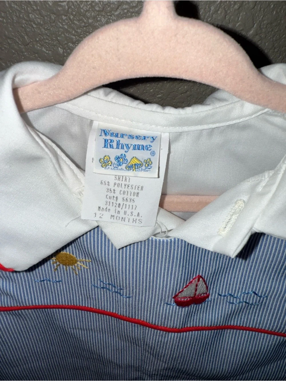 Vintage Nursery Rhyme Nautical Sailboat Shortall Romper Set 12M Made in USA